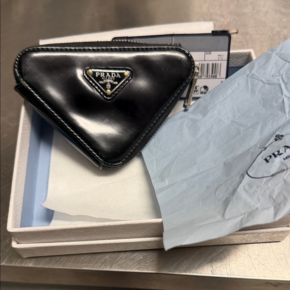 Prada Black Triangular Leather Pouch-Used As Is - image 8